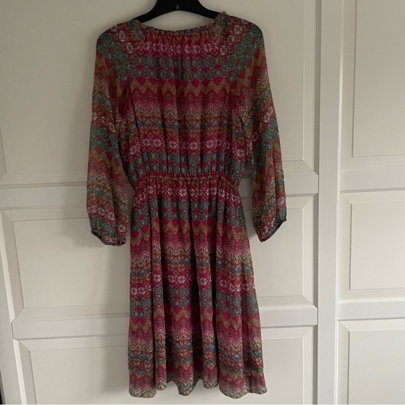 Diane Von Furstenberg Red Parry Silk Chiffon Blouson Aztec Stripe Dress 20209 - Picture 3 of 11